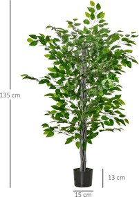 HOMCOM Sztuczne Drzewo Ficus, Realistyczny Wygląd, Donica Cementowa, 135 cm, Łatwe w Utrzymaniu, Plastik, Zielony