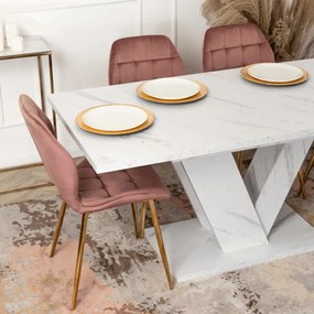 Stół Prostokątny Rozkładany CLARK 120-160 cm Biały Marmur Glamour