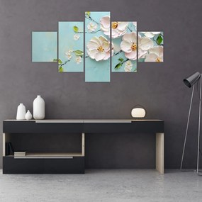 Obraz - Kwiatki na niebieskim tle (125x70 cm)