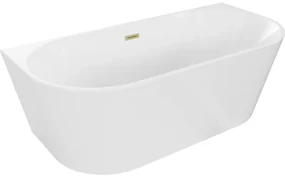 Mexen Oval wanna wolnostojąca przyścienna 160 x 80 cm, biała, przelew złoty szczotkowany - 52671608000-55