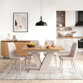 Zestaw Stół Prostokątny Rozkładany CLARK 120-160 cm Dąb Artisan/Kaszmir i 4 Krzesła SAL Beżowe