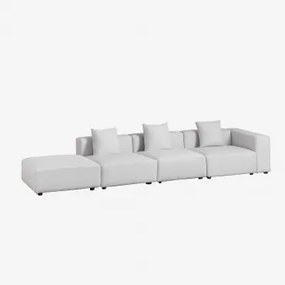 Sofa Modułowa Narożna Prawa 3-częściowa Z Wysokim Podłokietnikiem I Pufą (↔︎450 Cm) Bruna Tkaniny Gris Glacial - Sklum