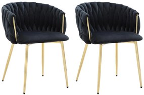 Zestaw 2 krzeseł z podłokietnikami z weluru i złotego metalu - Czarny - ELEGANO