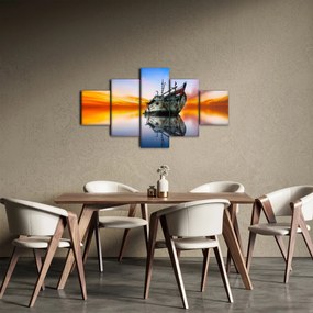 Obraz - Wschód słońca nad wrakiem łodzi (125x70 cm)