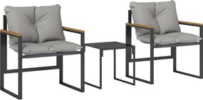 Outsunny 3-częściowy zestaw mebli balkonowych, 2 fotele ze stolikiem, poduszki z oddychającym pokryciem, meble ogrodowe, zestaw bistro z metalu, na taras i do ogrodu, szary | Aosom PL