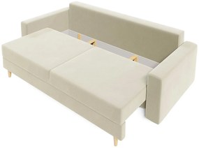 Kremowa welurowa sofa rozkładana na nóżkach W4-A93