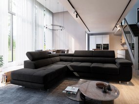 Masseno Narożnik SELVA z Funkcją Spania i Pojemnikiem na Pościel Narożnik L, Rozkładana sofa - Czarny, MONOLITH 95