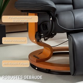 HOMCOM Fotel relaksacyjny z funkcją leżenia, obrotowy, do 150 kg, pokrycie z ekoskóry, stalowy stelaż, ciemnoszary