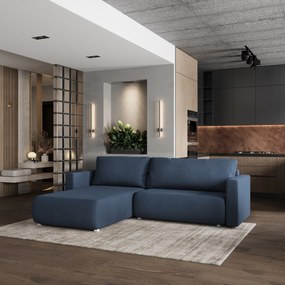 Masseno Narożnik TURIN z funkcją spania i pojemnikiem na pościel do Salonu, Rozkładana sofa - Niebieski, SORO 76