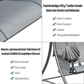 Outsunny Komfortowa Huśtawka Ogrodowa z Daszkiem 196x128x172cm z Kieszeniami | Aosom PL