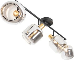 Plafon z reflektorami czarny ze złotem z dymionym szkłem 4-światła - Zuzanna