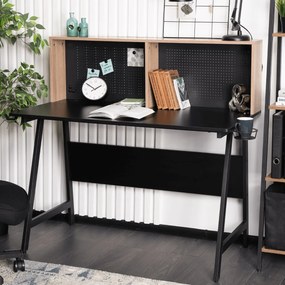 Biurko z nadstawką i tablicą perforowaną Ice 138,5 cm, czarny/dąb sonoma