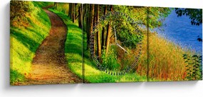 Obraz szlaku wzdłuż wody (z zegarem) (90x30 cm)