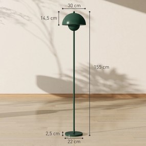 HOMCOM Lampa podłogowa, okrągły klosz, sterowanie nożne, długi kabel, elegancki design, stal, zielona