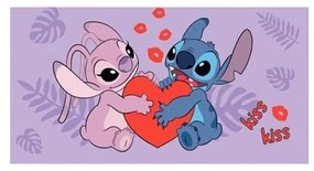 Fioletowy bawełniany ręcznik dziecięcy 70x140 cm Lilo and Stitch "Kiss" – Jerry Fabrics
