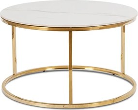 Stolik Kawowy VENICE 80 cm Biały Marmur/Złoty Nowoczesny Glamour