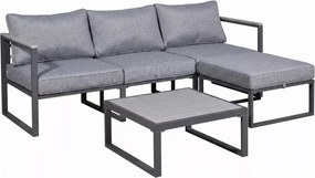 Szary nowoczesny zestaw mebli ogrodowych Marinel - sofa 3 osobowa + pufa + stolik kawowy