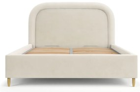 Kremowe tapicerowane łóżko dwuosobowe ze schowkiem i stelażem 160x200 cm Mija – Maison de Rêve
