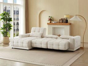 Kanapa narożna lewostronna z elektryczną funkcją relax i beżową teksturowaną tapicerką - DOREA marki Pascal Morabito