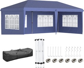 Outsunny Rozsuwany pawilon 6 x 3 m, półotwarty, zdejmowane ściany, duże okna, torba transportowa, stelaż ze stali, niebieski