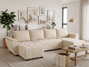 PROMOCJA Rozkładana sofa w kształcie U LIVARO 305x140 cm, kremowa II. jakość