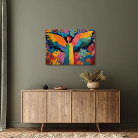 Obraz na szkle - Abstrakcyjny anioł z kwiatami (70x50 cm)