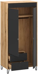 Szafa dwudrzwiowa z drążkiem na nóżkach dąb evok + czarny T0-E56