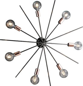 Lampa sufitowa Bloom, żelazo, chrom, czerń i miedź, 7 świateł, H.14 Ø95 BL200-PL7-NR