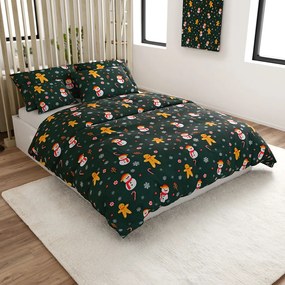 PrzytulneMieszkanie.pl PrzytulneMieszkanie.pl Prześcieradła z mikrofibry SNOWMAN AND GINGERBREAD w kolorze zielonym Rozmiar pościeli: 2 szt 70 x 90 cm | 200 x 220 cm