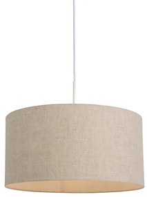 Rustykalna lampa wisząca biała zkloszem zszarego bawełnianego materiału 50 cm - Combi Rustykalny / Vintage Oswietlenie wewnetrzne