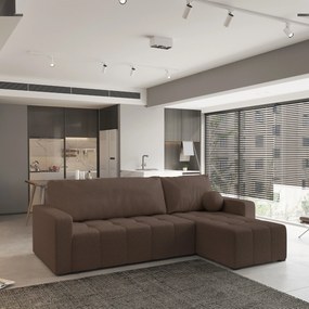 Masseno Narożnik VOLIRA z funkcją spania i pojemnikiem na pościel Narozniki L, Rozkładana sofa - Brązowy, QUELLE 25