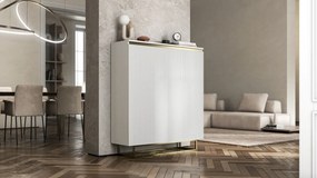 Wysoka komoda ryflowana Selene 2D3SZ, biała na złotych płozach