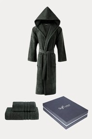 Unisex szlafrok STRIPE + ręczniki + pudełko S + ręczniki + pudełko Antracyt