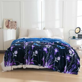 Koc z mikropluszu VIOLET BUTTERFLY ciemnoniebieski Rozmiar: 200 x 220 cm