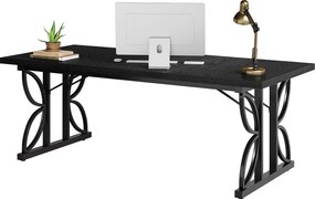 180 cm czarne biurko z metalową ramą, duże biurko komputerowe do domowego biura