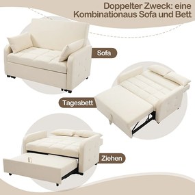 Sofa 2-osobowa rozkładana, rozkładana sofa w tkaninie lnianej - 127 x 75 x 94 cm - z funkcją spania - beżowa