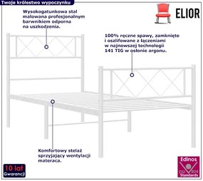 Białe pojedyncze łózko metalowe w stylu loft 90x200 cm - Espux