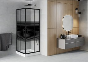 Mexen Rio kabina prysznicowa kwadratowa 80 x 80 cm, czarne pasy, czarna + brodzik Rio, biały - 860-080-080-70-20-4510