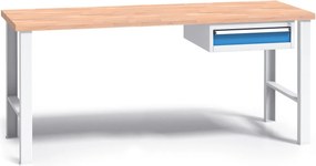 Profesjonalny stół warsztatowy G3 z drewnianym blatem roboczym, 1700 mm, 1x 1 szufladowy kontener, niebieski