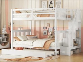 Łóżko piętrowe 140x200cm z drewna sosnowego - z 2 szufladami i łóżkiem wysuwanym - Białe