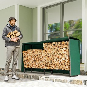 Outsunny Stojak na drewno kominkowe, 0,6 m³, z pokrywą, malowany proszkowo metal, do 200 kg, Czarny/Ciemnozielony