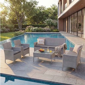 Zestaw z polirattanowym wykończeniem Hamar 3-2-1-1,  szary, poduszki antracytowe