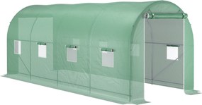 Szklarnia Outsunny 500x200x205cm, Tunel foliowy do pomidorów, Drzwi z moskitierą, Okna, Tunel foliowy ze stali ocynkowanej, Stabilny tunel do uprawy roślin, Szklarnia w komplecie z kotwami do ziemi i linami, Zielony
