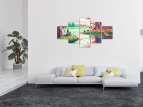 Obraz - Akwarela, Bay in a mountain village (125x70 cm)