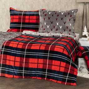 4Home Pościel mikroflanela Krata czerwony, 140 x 200 cm, 70 x 90 cm