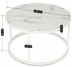 Stolik Kawowy AGNES MAX 80 cm Biały Marmur Nowoczesny