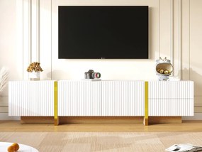 Meble TV L 190cm - 3 drzwi 2 szuflady 5 przegród - Biały i Złoty