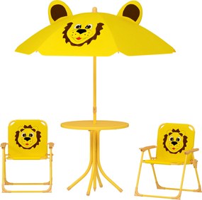 Zestaw Mebli Ogrodowych AIYAPLAY dla Dzieci, Krzesła, Stół, Parasol, Design Lewa, Żółty