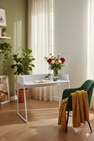 Białe metalowe biurko z podwyższonym rantem K4-L18