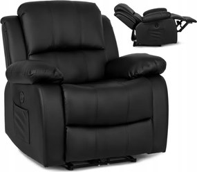 Fotel Masujący BONO Elektryczny Rozkładany z Podnóżkiem Czarny Ekoskóra Nowoczesny